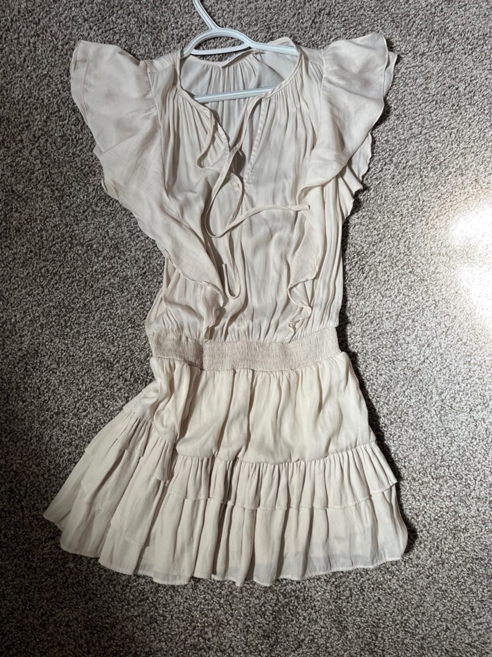 Mustard Seed Cream Ruffle-Tiered Mini Dress